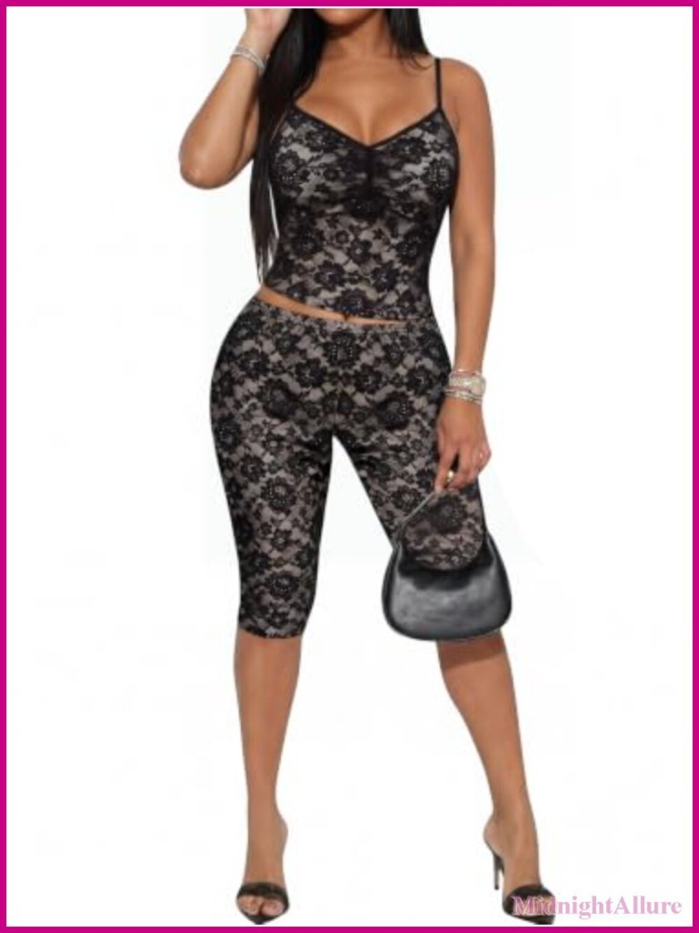 Y2K Lace Trim Crop Cami & Capri Legging 2 Piece Set Women's Rave Outfit
